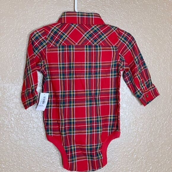 Old Navy baby boy red plaid long sleeve onesie - Picture 5 of 6